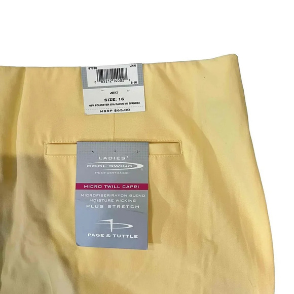 NWT Page & Tuttle Yellow Stretch Capri Golf Chinos Pants Plus Size 16 - Picture 3 of 4